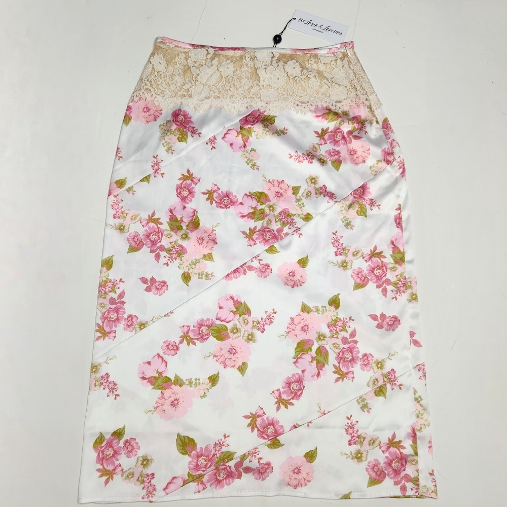 For Love And Lemons NWT Melrose Slip Skirt Womens Medium Midi Floral Pink White